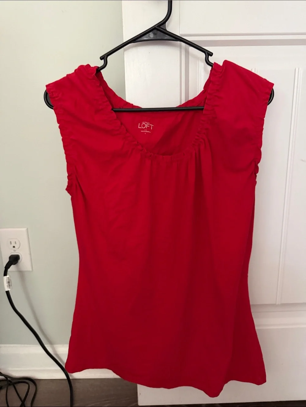 LOFT Bright Red Ruffled Sleeveless Shell - Picture 1 of 1
